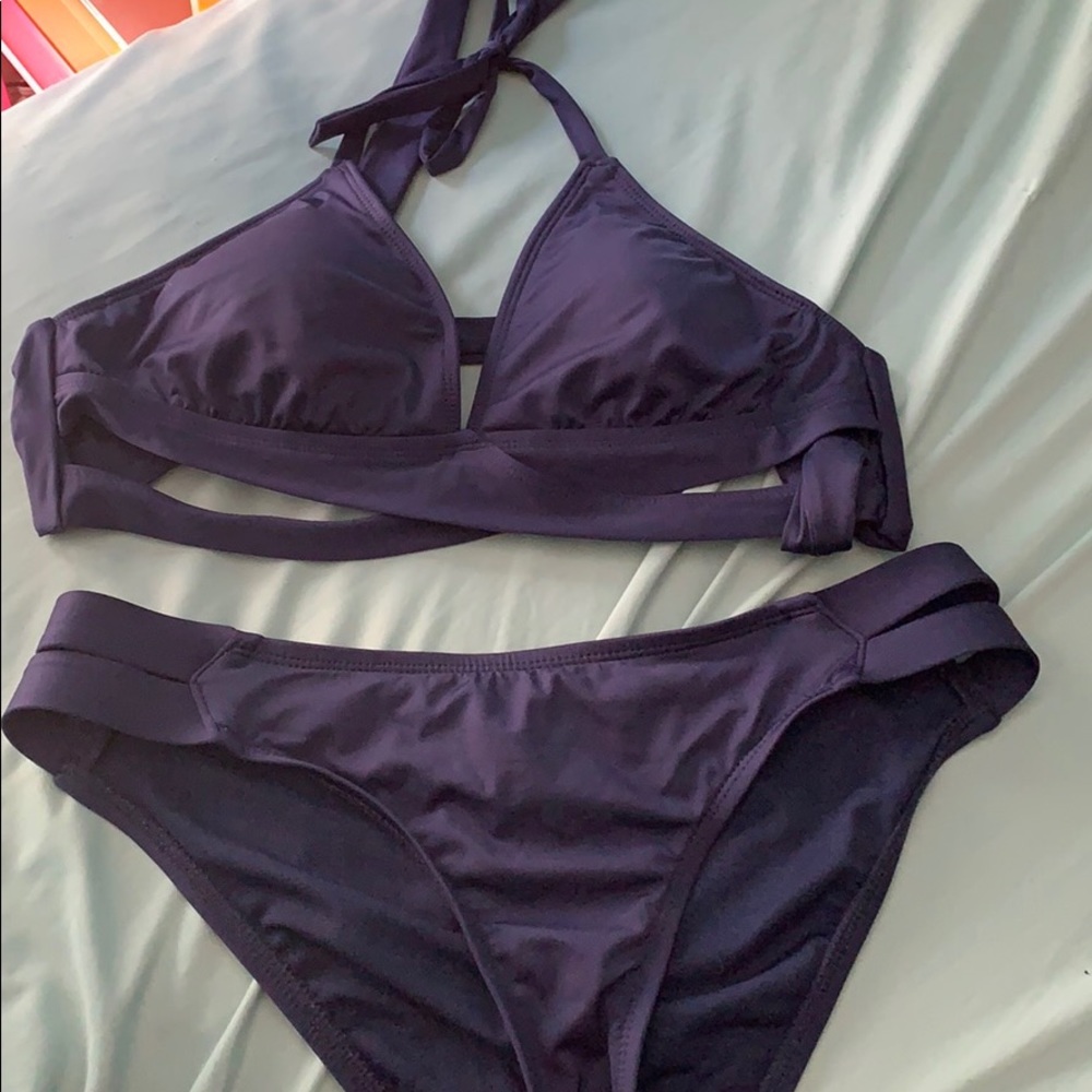 navy blue wrap around mossimo bikini set